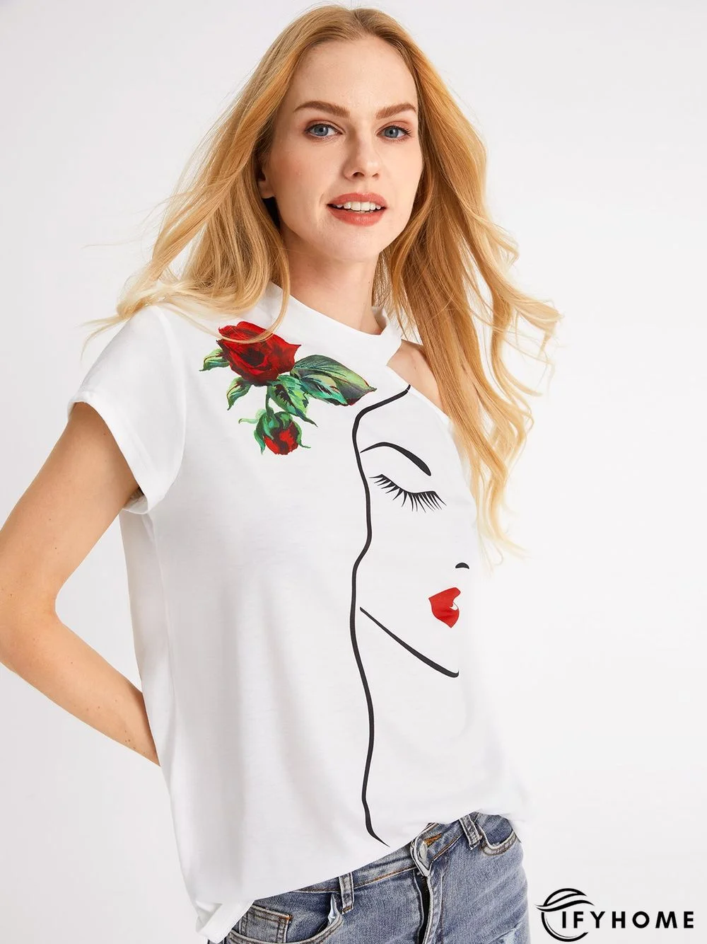 Daily Floral Crew Neck Cap Sleeve T-Shirt | IFYHOME