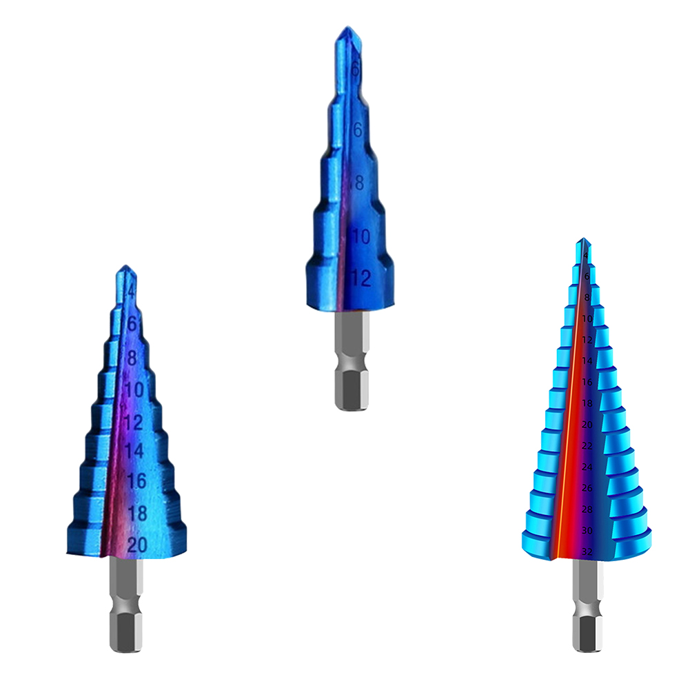 

HSS Nano Blue Coated Step Drill Bit Hole Cutter Cone Drilling Power Tools, 4-20, 501 Original