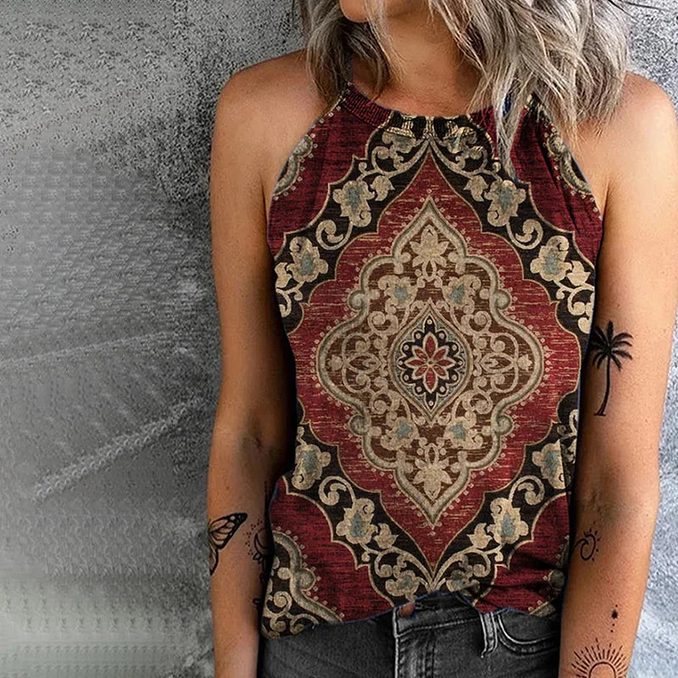 VChics Vintage Tribal Printed Halter Casual Tank Top