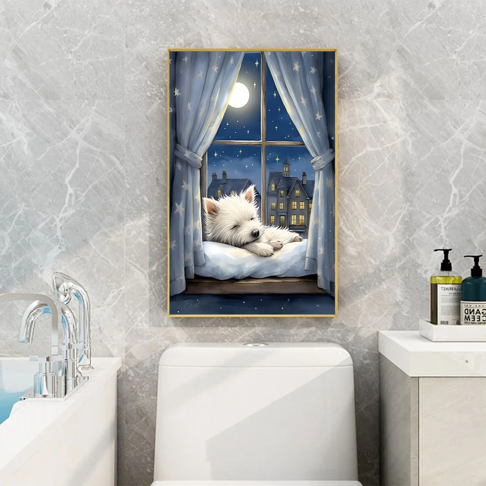 Diamond Painting - Full Round Drill - Windowsill Puppy(Canvas|40*60cm)