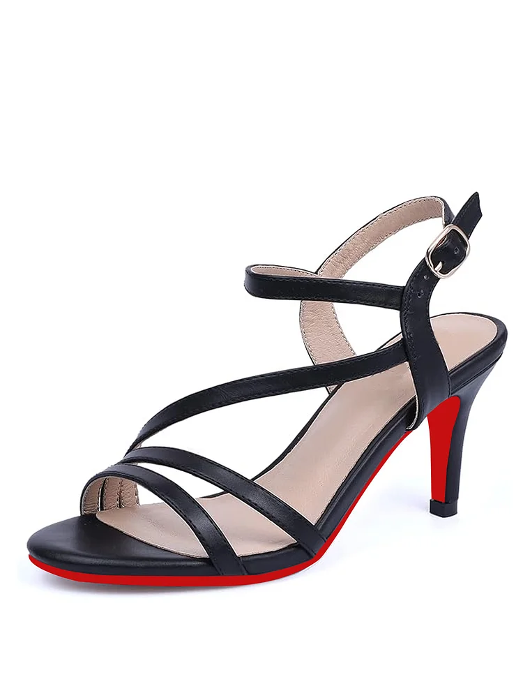 75mm Women's  Heels Dress Kitten Heels Strappy Open Toe Heels Sandals Wedding Evening Party Shoes  Red Bottom Pumps