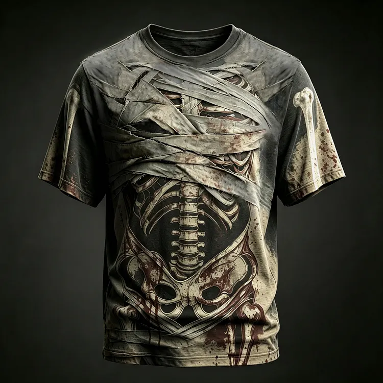 Men's Halloween Mummy Bandaged Skull Bloody 3d Print Crew Neck Short Sleeve Casual T-shirt