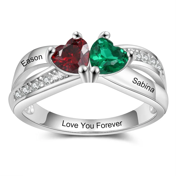 S925 Silver Ring Personalized 2 Birthstones Mothers Ring With Names Gifts For Her