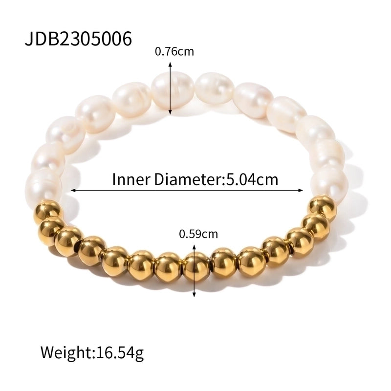 Streetwear Color Block Stainless Steel Freshwater Pearl Bracelets In Bulk