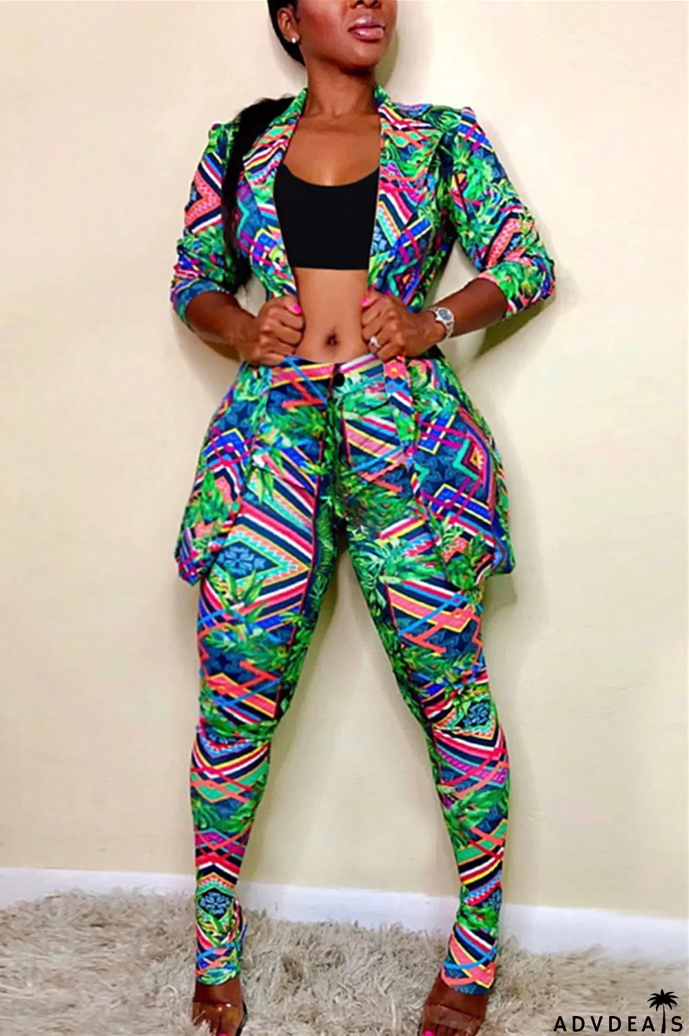 Leopard print Fashion Casual Print Long-Sleeved Two-Piece Suit