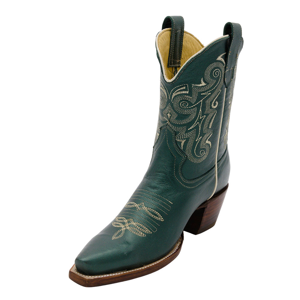 Faux Leather Embroidered Green Snip Toe Cowboy Boots for Women Nicepairs