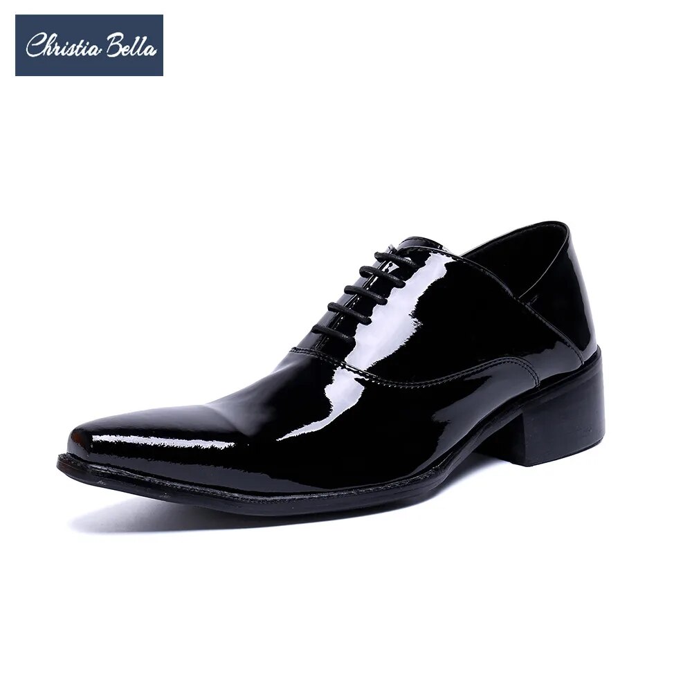 VCSHOES Man Real Leather Pointed Toe Formal Dress Shoes Wedding Performance Black Classic Shoes