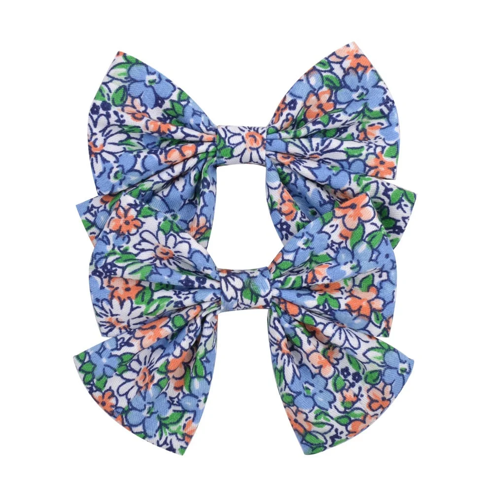 2022 Lovely Baby Girls Print Flower Bohemian Style Bow BB Hair Clips Headwear Children Cute Cotton Hairpins Hair Accessories