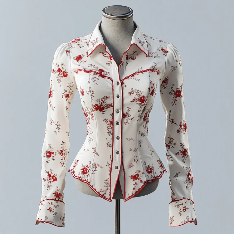 Ursime Shirt Collar Long Sleeve Button Ditsy Floral Blouse