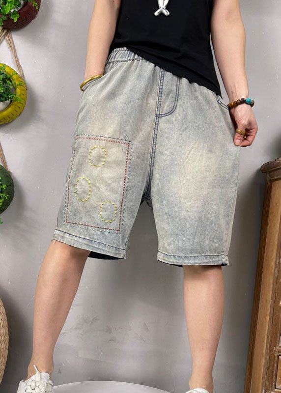 Natural Blue Embroideried denim shorts Summer CK2629- Fabulory