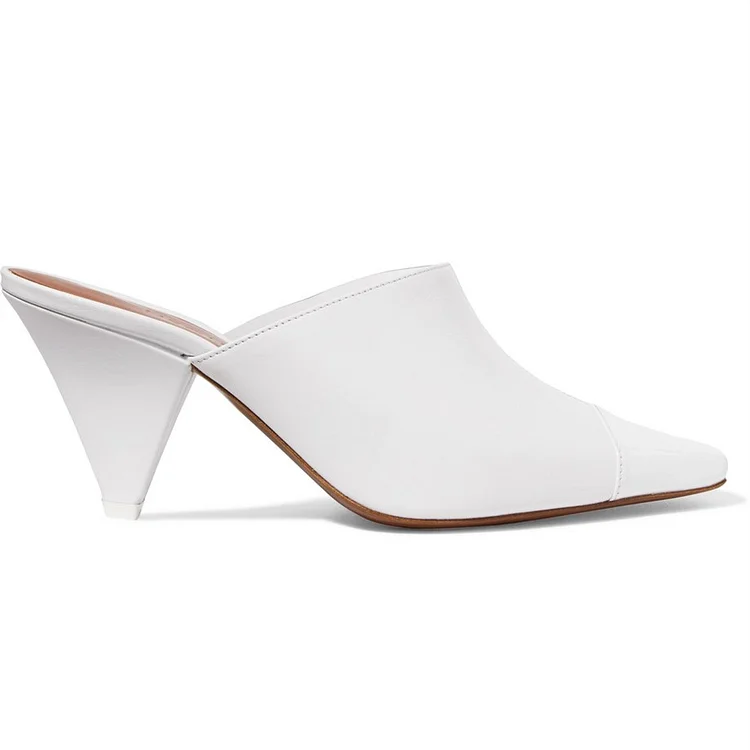 White Square Toe Cone Heels Mule Clear Shoes Vdcoo