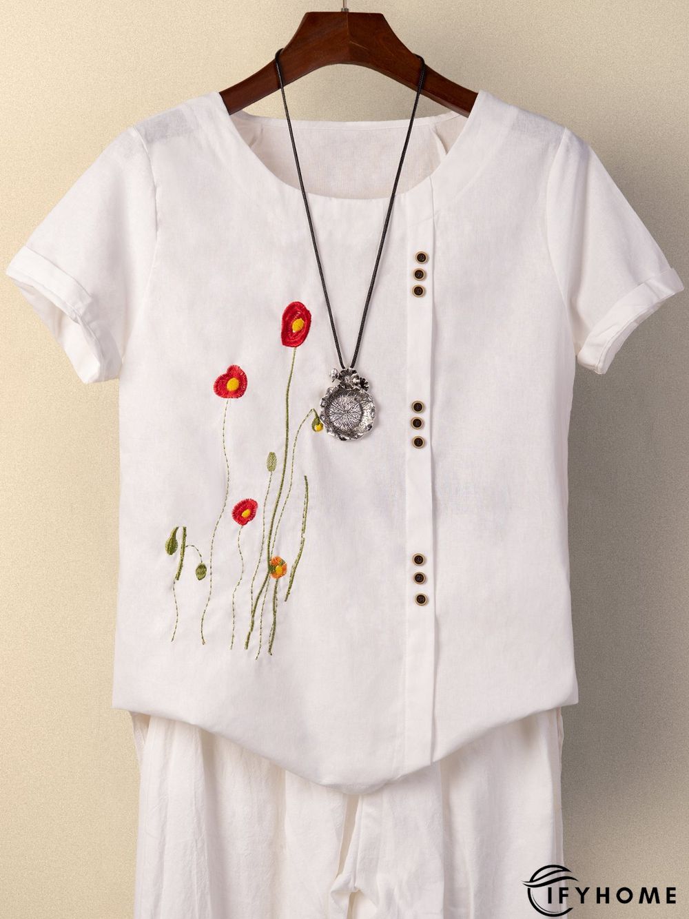 White Floral-Print Short Sleeve T-shirt | IFYHOME