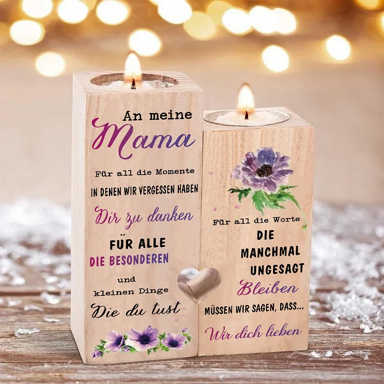 An Meine Mama Hölzernen - Wir Lieben Dich - Blume Herz Kerzenhalter