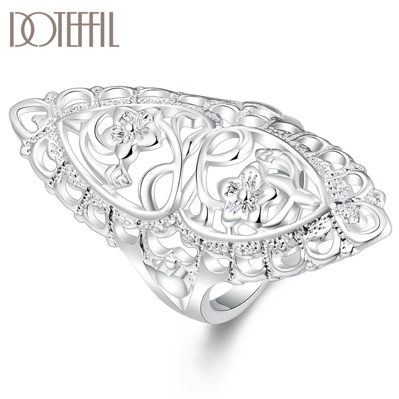 DOTEFFIL 925 Sterling Silver Hollow carved Ring Classic For Women Jewelry