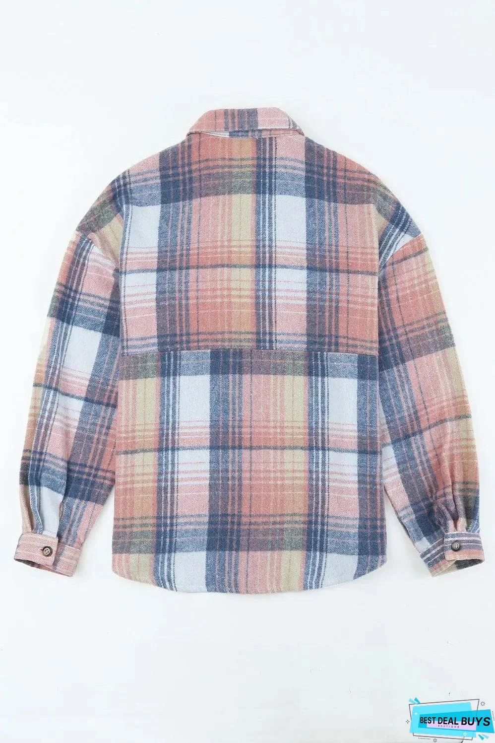 Pink Black/Pink Plaid Flap Pockets Shacket