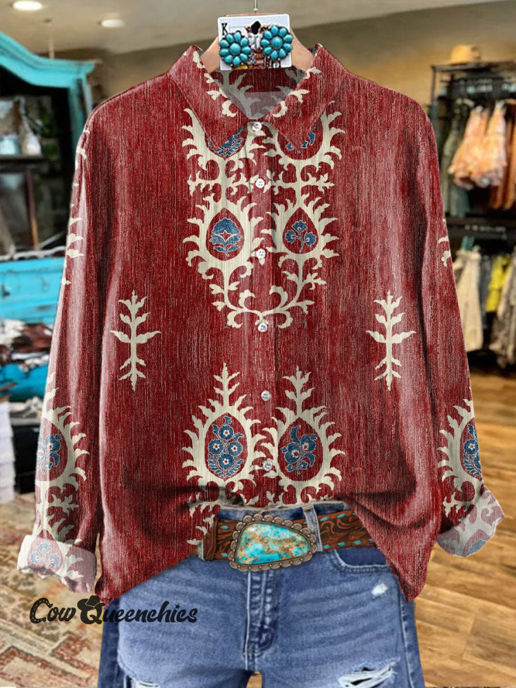 Women’s Vintage Print Casual Cotton Shirt Multicolor / S