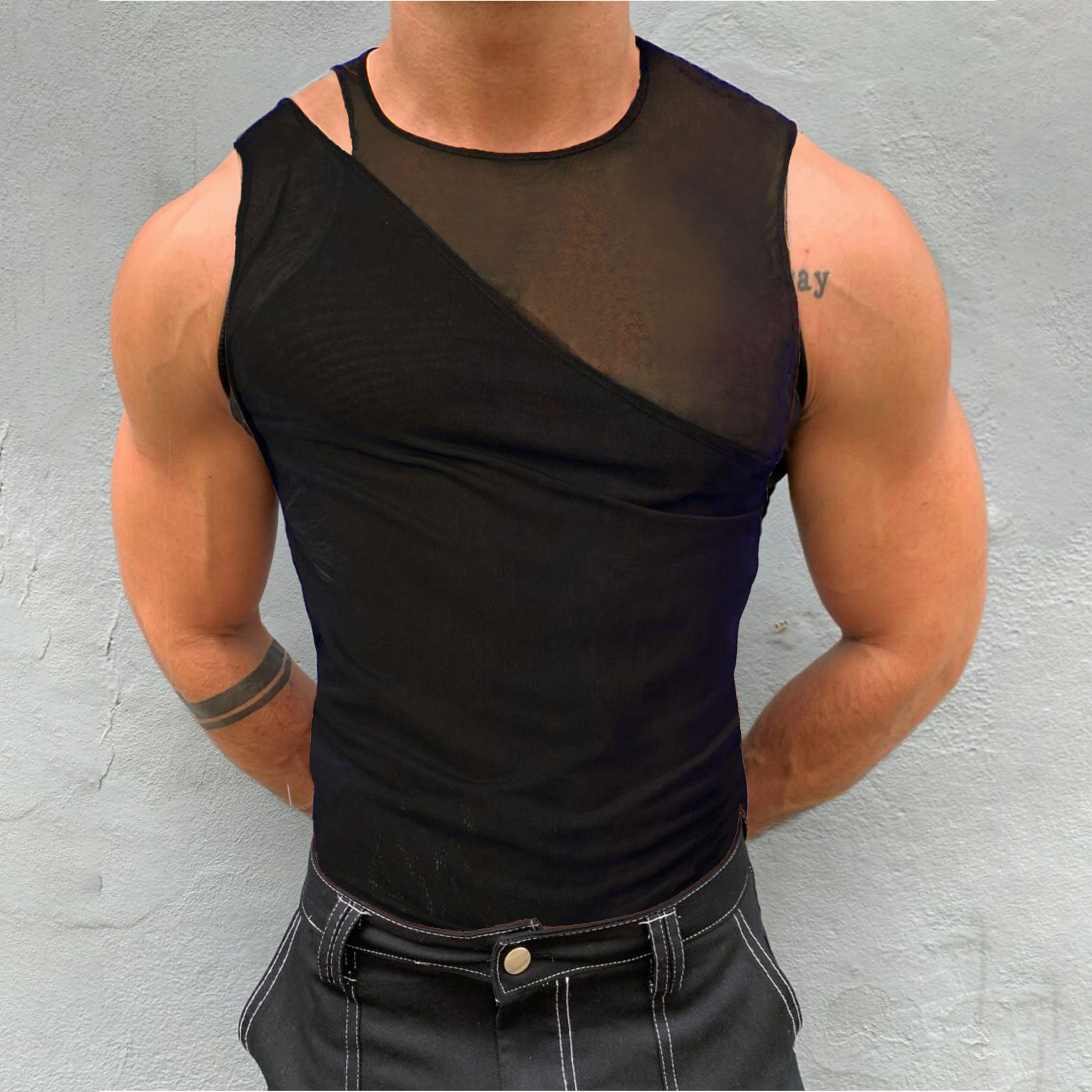 Men's Irregular Deconstructed Crop Sleeveless Top / TECHWEAR CLUB / Techwear