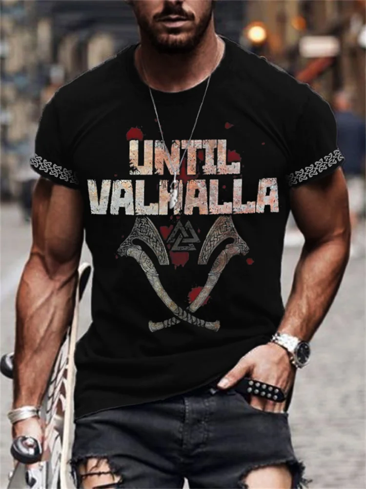 Men's Until Valhalla Viking Axes Celtic Hem T Shirt
