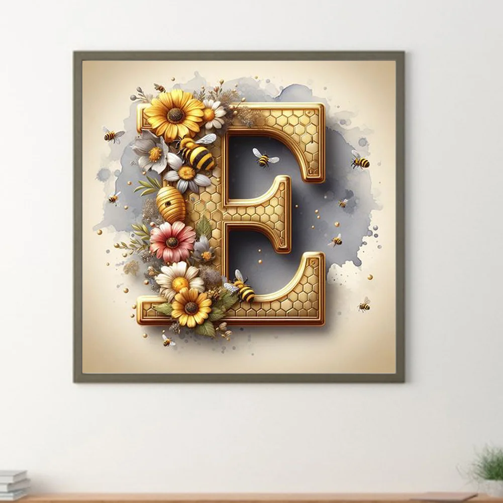 Full Round Diamond Painting 30*30cm - Letter E With Bee And Flowers