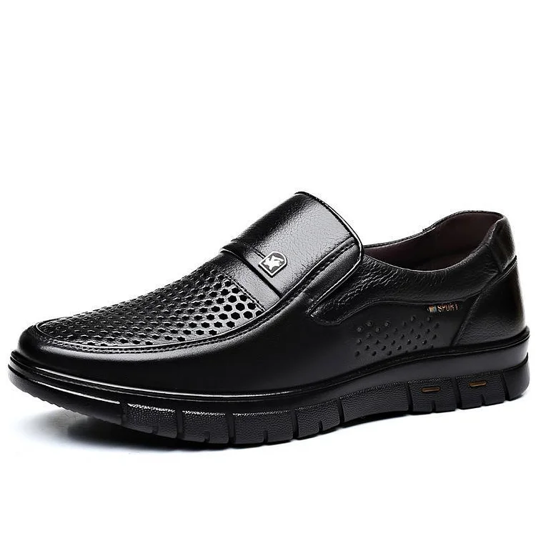 Men Non-slip Breathable Hollow Soft Sole Leather Shoes
