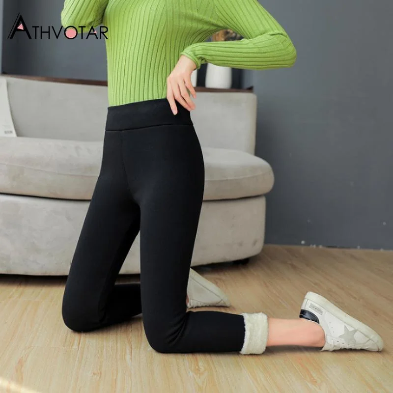 ATHVOTAR Winter Leggings Women Keep Warm High Waist Velvet Casual Leggins Thicken Thermal Push Up Legging Women