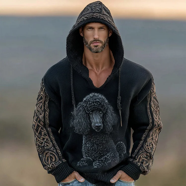 Men's Celtic Knot Poodle Jacquard Knit Hooded Sweater