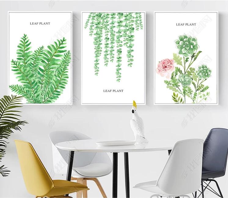 Nordic Style Green Leaves Pink Flowers Painting Wall Picture For Living Room Home Decoration Printed Unframed Wall Art
