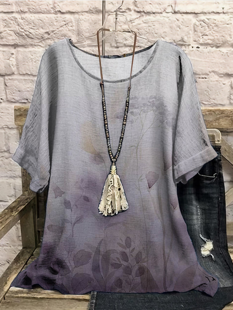 Women Long Sleeve V-neck Graphic Floral Printed Top