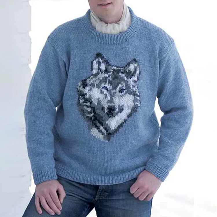 Comstylish Vintage Warm Animal Jacquard Iceland Crew Neck Sweater