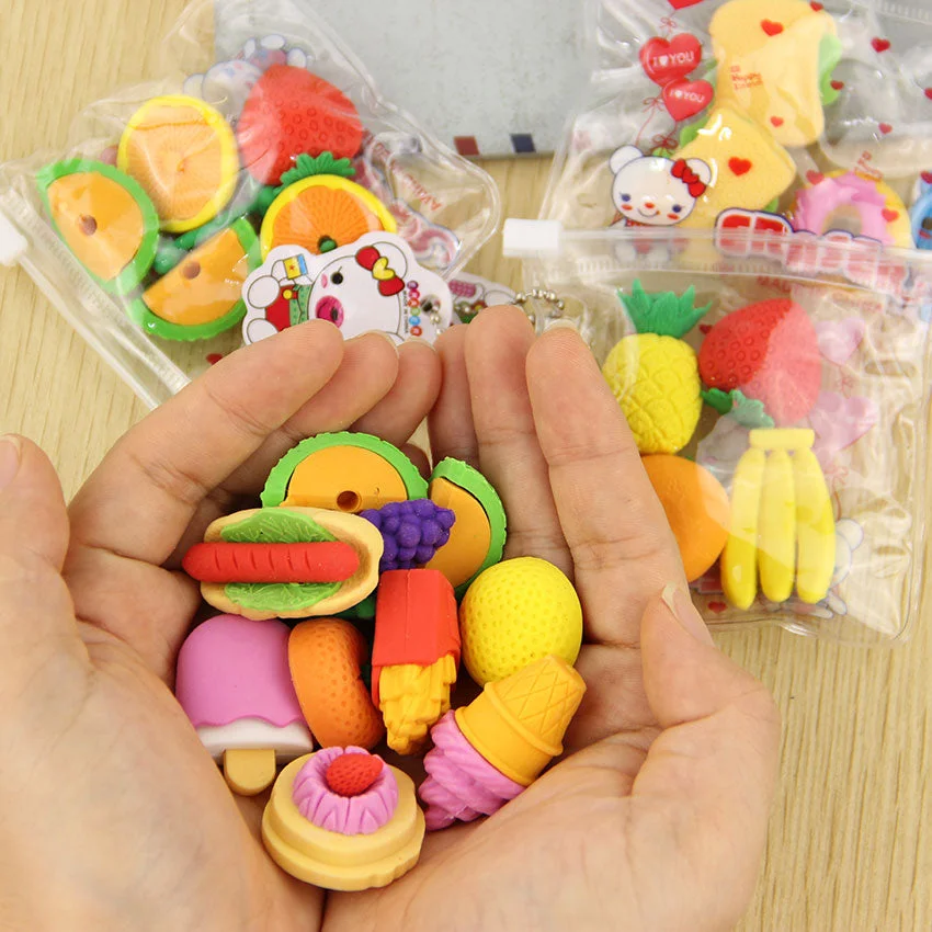 1 Pack Cute Fruit Cuisine Shape Rubber Eraser Student Learning Stationery for Child Creative Gift