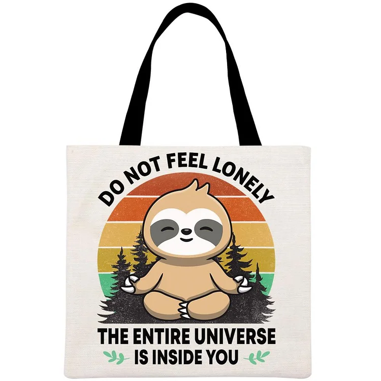 Sloth Yoga  Do no feel lonely Printed Linen Bag-Annaletters