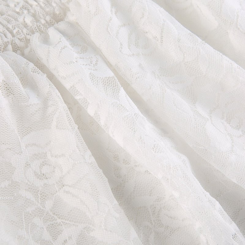 Rapcopter y2k Floral Lace Pleated Skirts White Ruched Elastic High Waist Retro Cute Sweet Mini Skirts Women Fairycore Party 2022