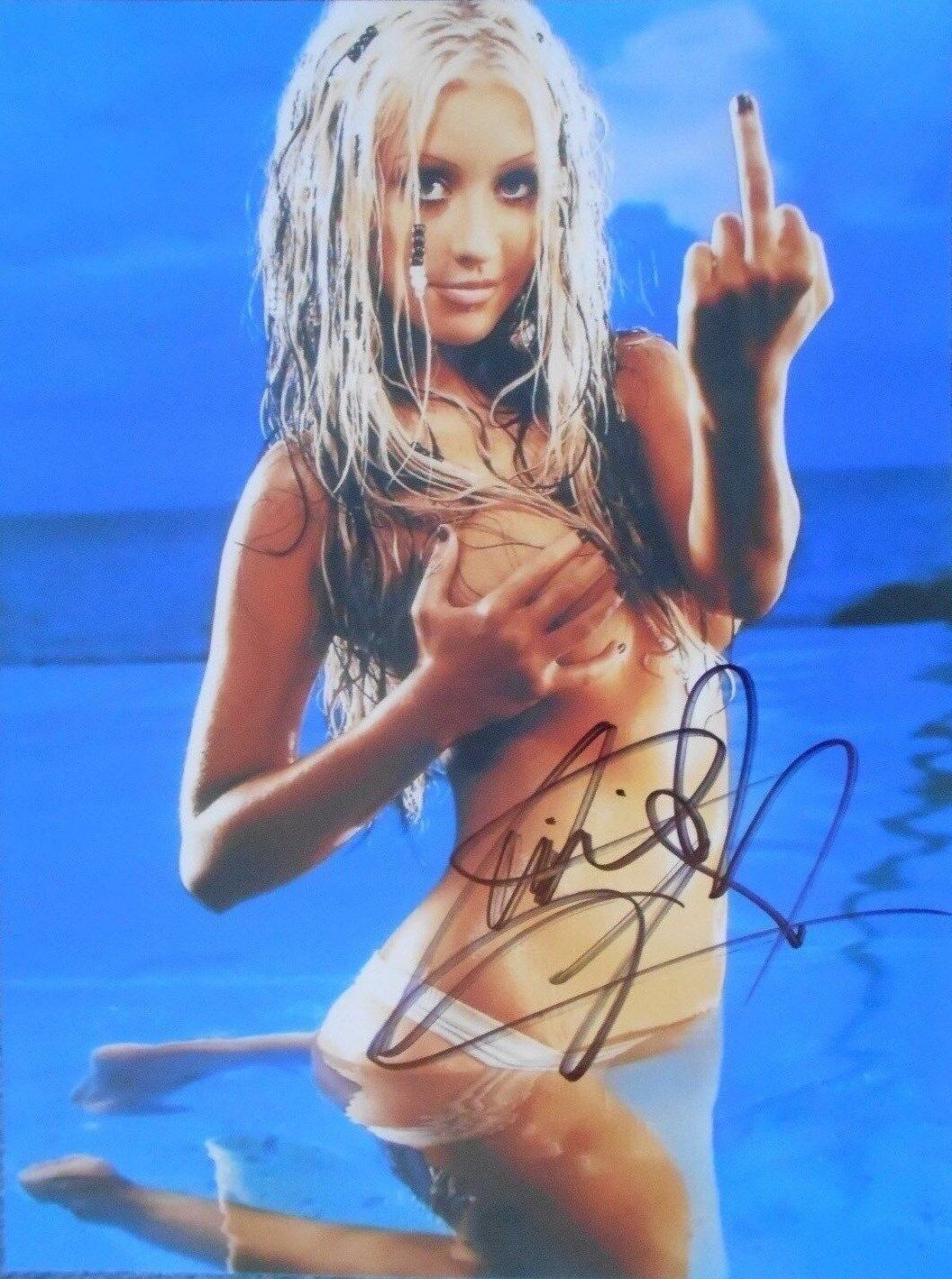 Christina Aguilera Signed 7.5x10 Photo Poster painting with COA and Sticker Auto Sexy