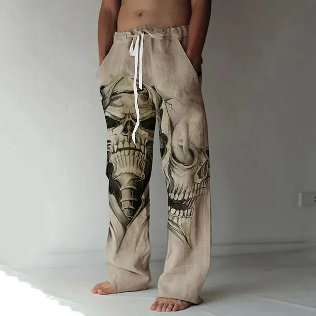 Drawstring Board Shorts 3D Printed Pattern Wide-Leg Straight-Leg Trousers at Hiphopee