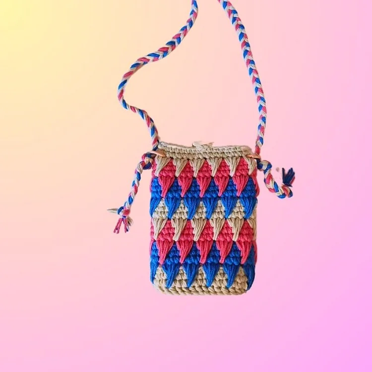 Lulusnow Handmade Blue Pink Classic Striped Patterns Small Shoulder Bag Crochet Crossbody Bag