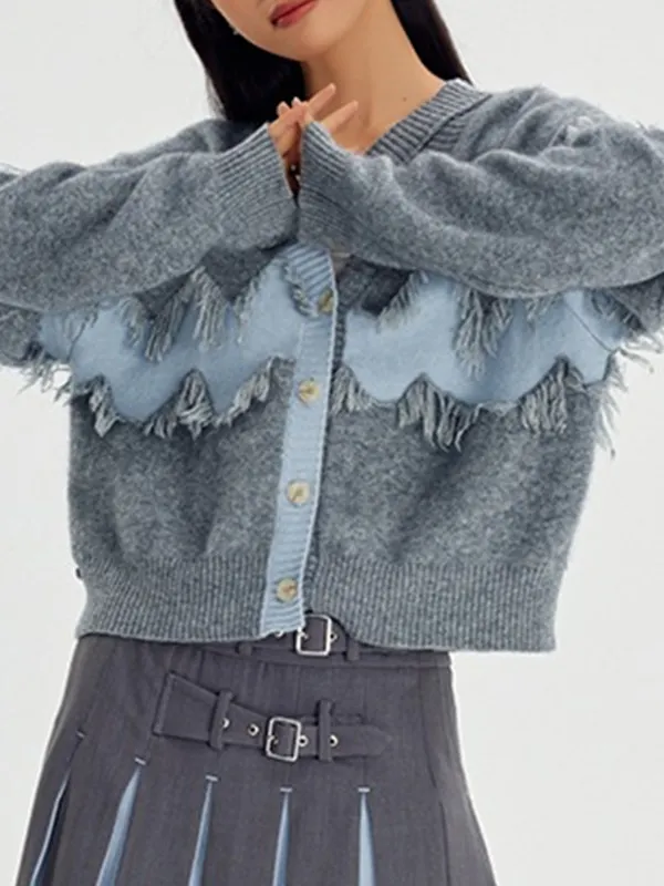 Color Block Tassel Splice Cardigan