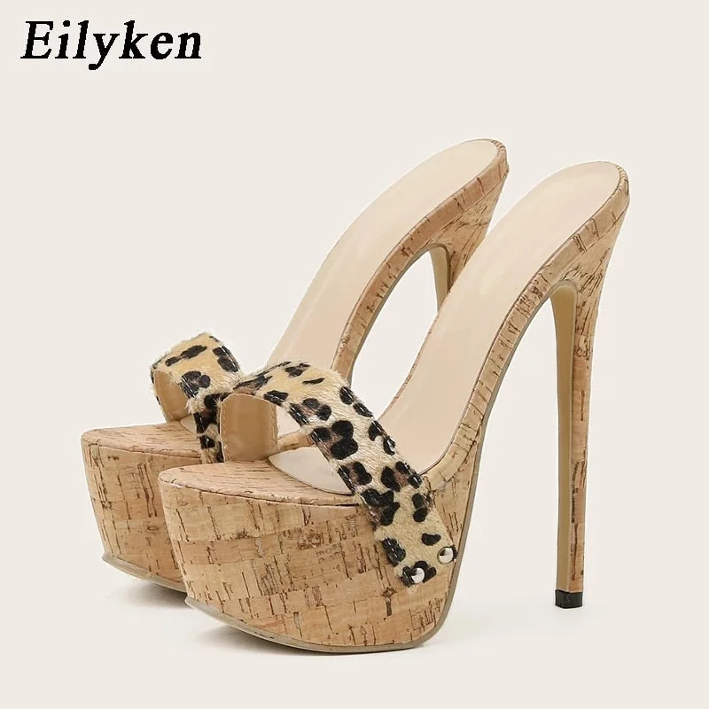 Eilyken New Fashion Crystal Rhinestone Women Platform Slippers Summer Open Toe Stiletto Heels Sandals Ladies Shoes Sliders