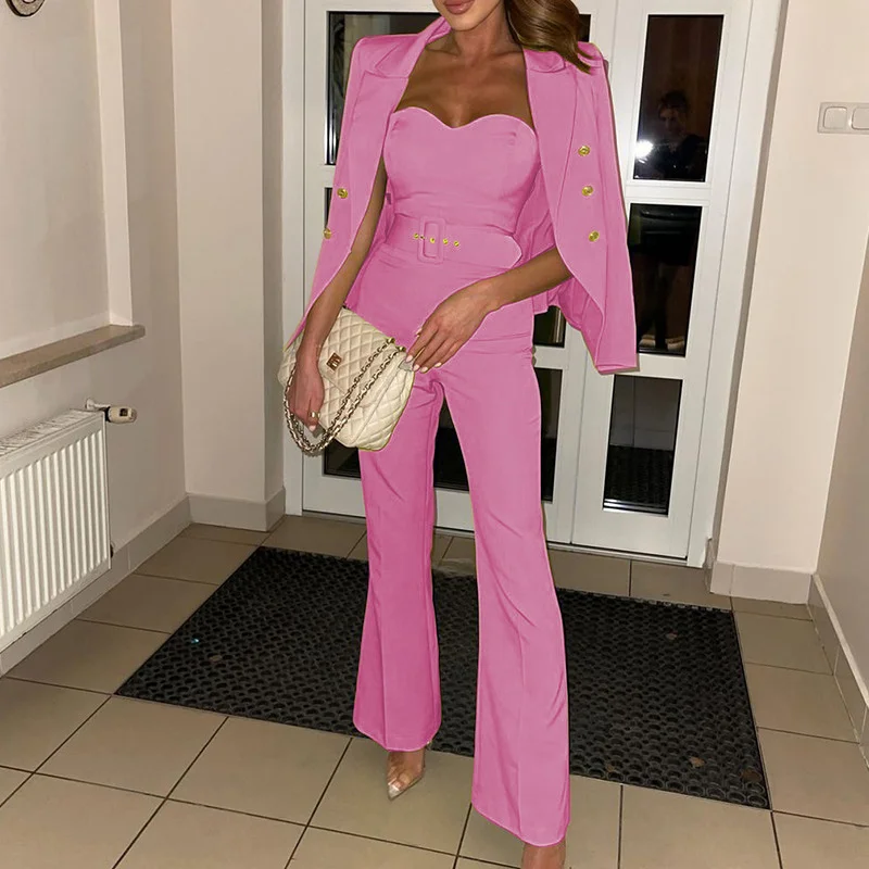 Toloer Toloer Spot Autumn 2023 New Fashion Long-Sleeved Small Suit Trousers Jumpsuit Two-Piece Set-Outfit Ideas
