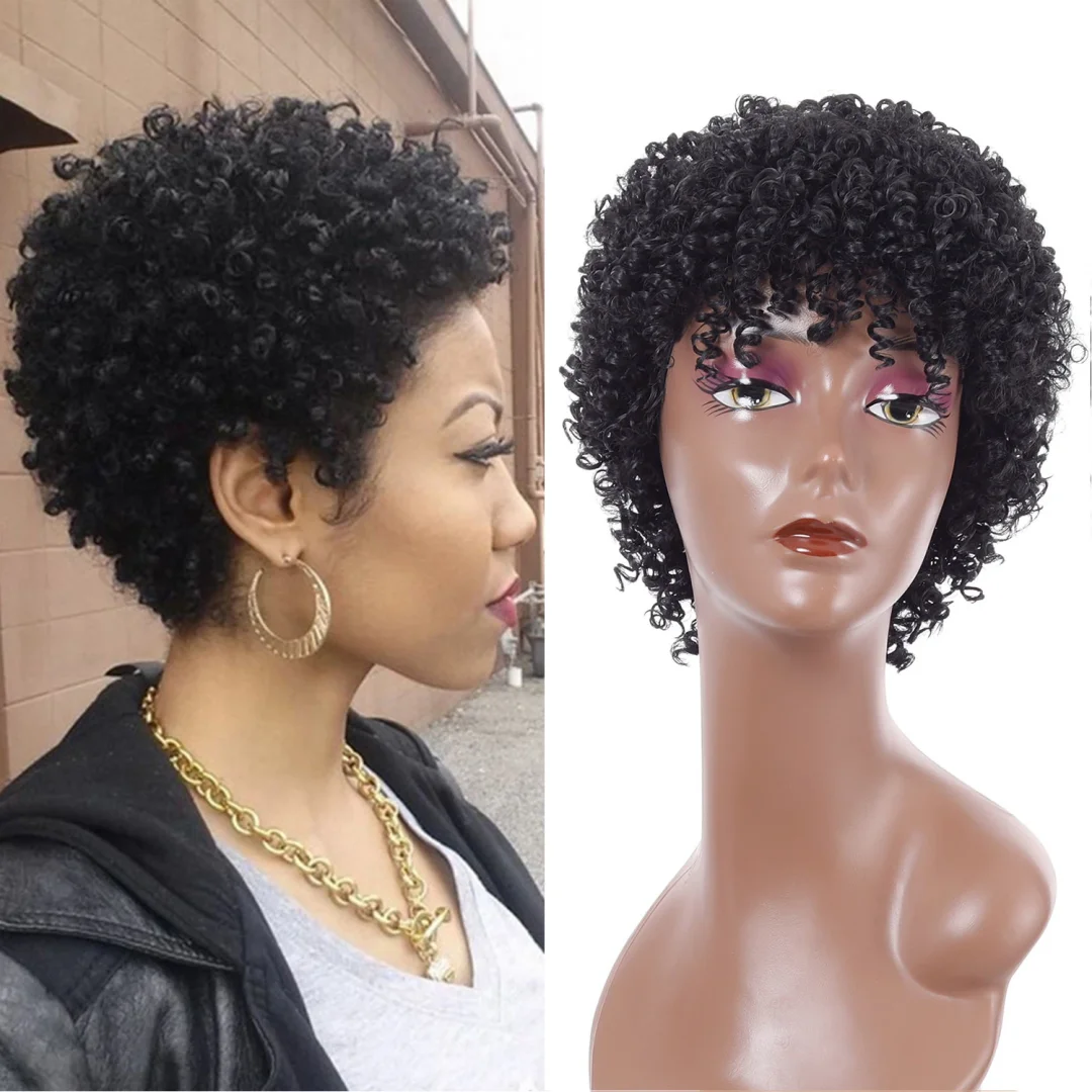 New Fashion Black Curly Hair Small Curly Hair Elastic Net Wig Chemical Fiber Headgear Female-Hoverseek