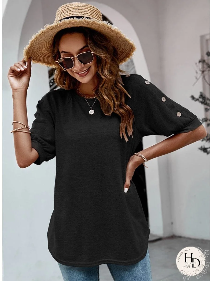 Women's Casual Button Detail Half Sleeve T-Shirt