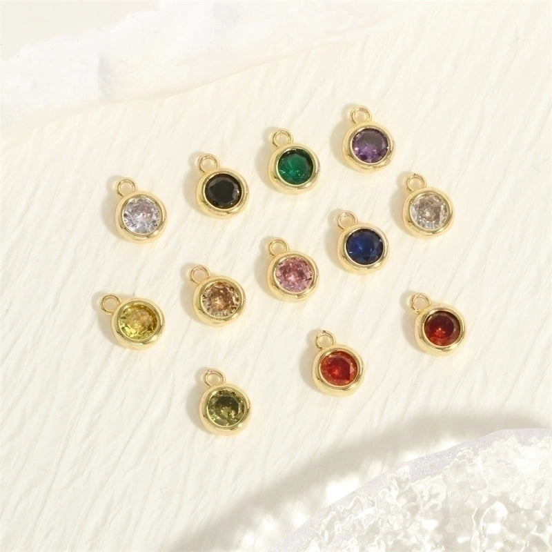 Minimalist Round Copper Plating Inlay Zircon 18k Gold Plated Charms