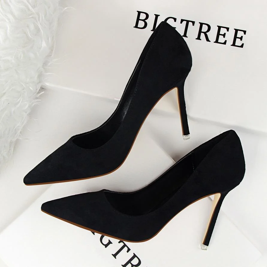 Fashion simple stiletto high-heeled shallow pointy suede sexy shoes