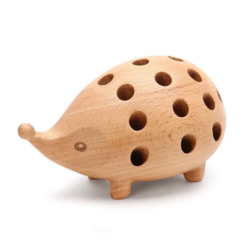 Nordic Arts and Crafts Studio Decoration Children's Penholder Solid Wood Carving Hedgehog Decoration Small Gift