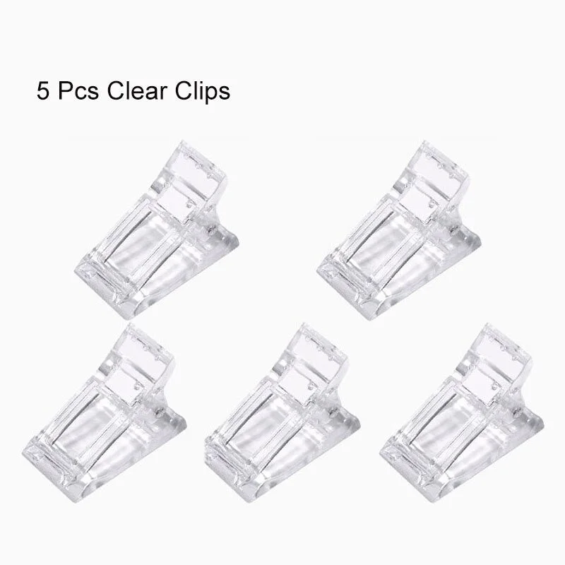 5Pcs Nail Tips Clip Quick Building Poly Nail Gel Assistant Tool DIY Manicure Plastic Extension Clamp Clear/Red/Pink/Blue