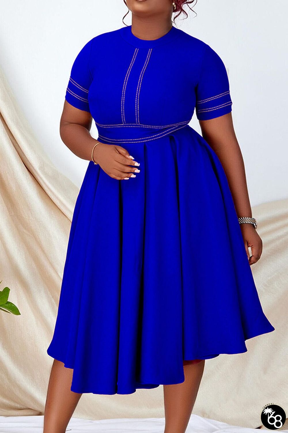 Royal Blue Casual Solid Patchwork O Neck A Line Dresses | 168DEAL