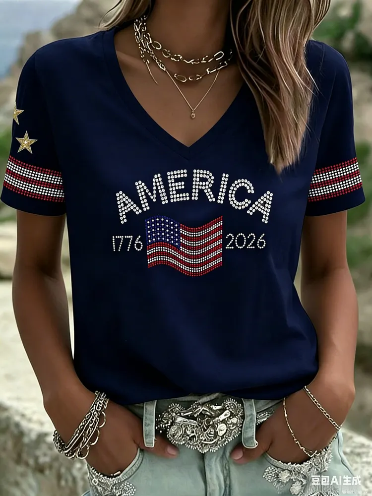 Women's 250th Anniversary Independence Day Art Print V Neck T-shirt 