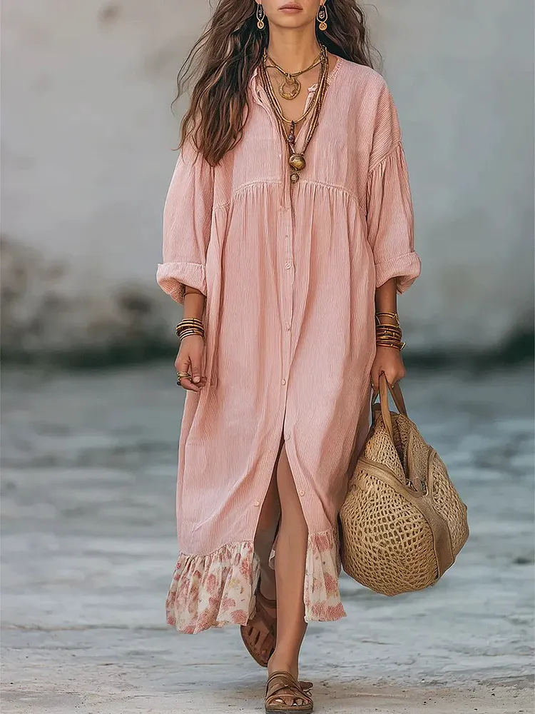 Women's Floral Patchwork Art Casual Fashion Cotton Maxi Dress