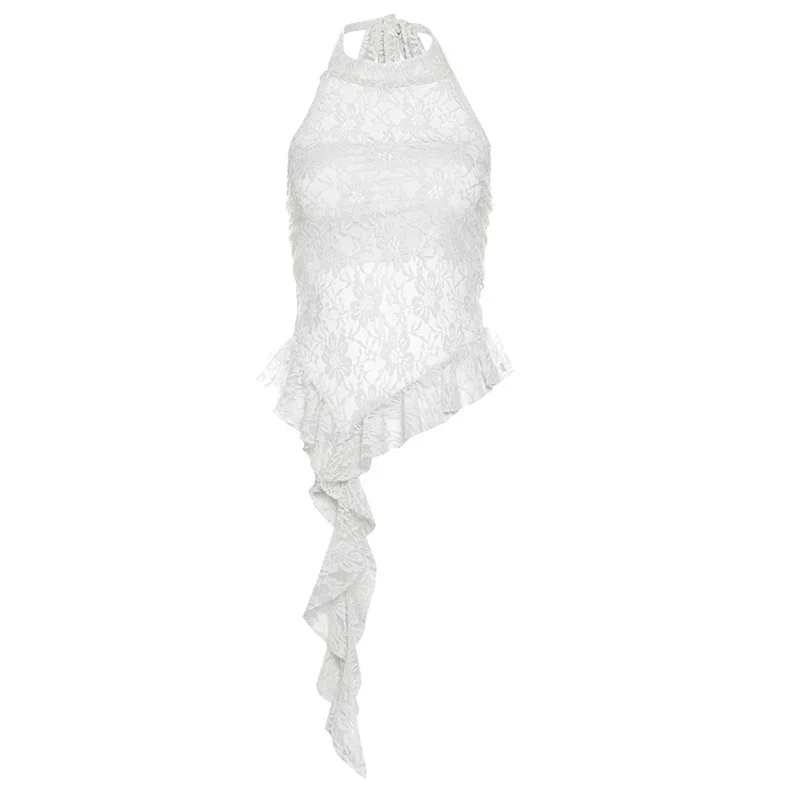 Uveng 2024 Summer New Women's Clothing Pure Desire To Hang The Neck Of The Open Back Irregular Side Of The Small Vest