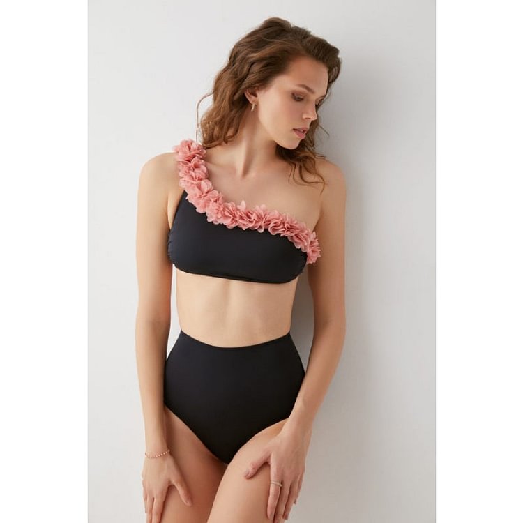 One Shoulder Backless Straps Bikini Swimsuit