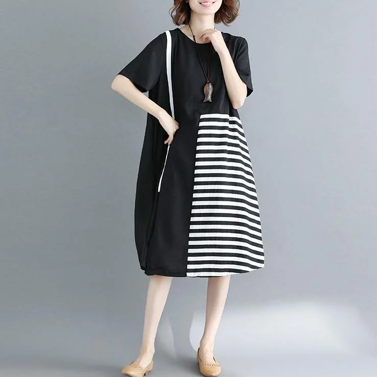 2019 black natural cotton dress casual casual dress fine short sleeve o neck cotton dress